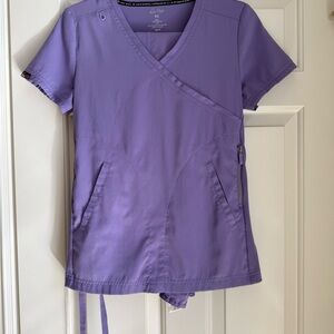 Koi Lite Limited Edition French Lavender Scrub Set with silver zippers